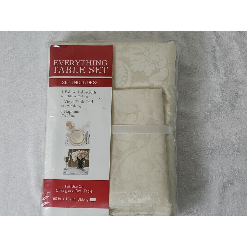 Town & Country Everything Table Set‎ Ivory Floral 60"x102" Oblong 8 Napkins